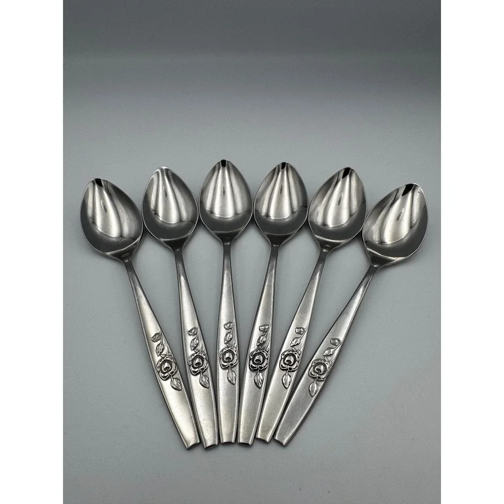 6 Vintage Oneida 1881 Rogers Our Rose Stainless Oval Soup Tablespoons S.S.S.